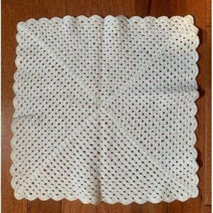 Vintage Handmade Crocheted White Square Doily 12" x 12" Scalloped Edges Charming